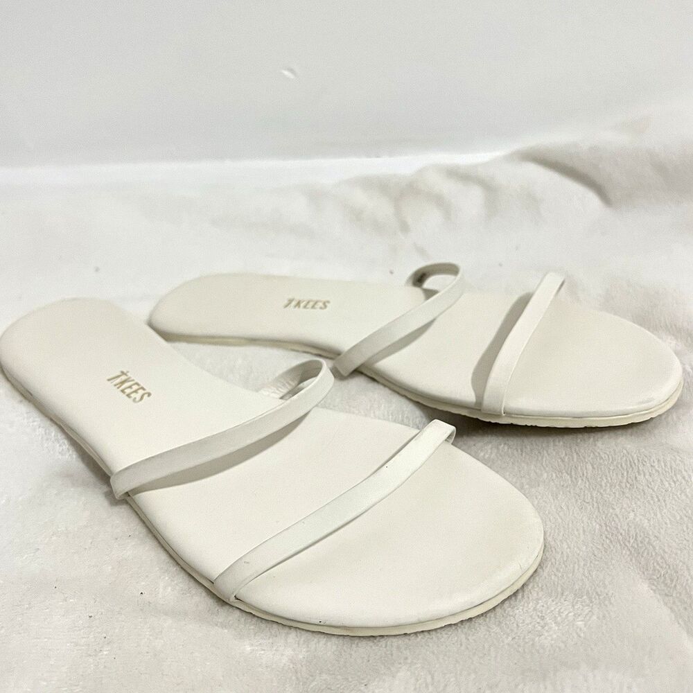 TKEES Women’s Gemma Slide Sandals Size 9 White Thin Double-Strap Flat Minimal